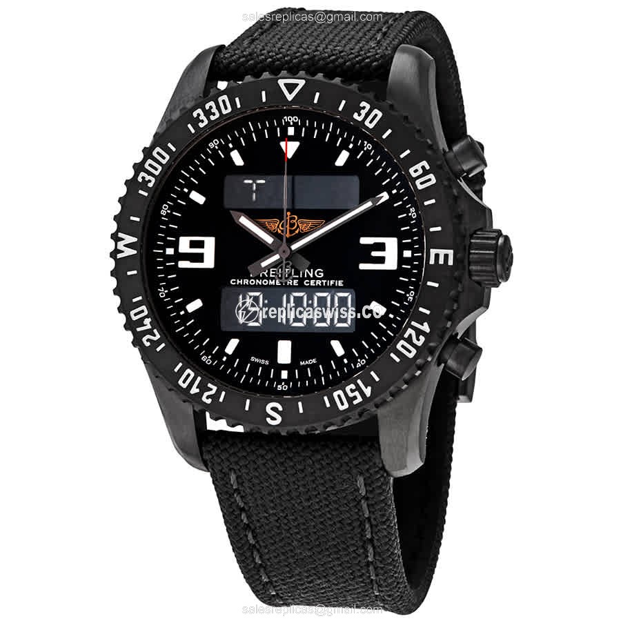 Breitling Chronospace Quartz Steel Black Dial Leather Black Buckle Case