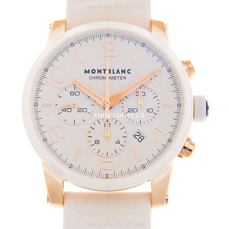 Mont Blanc TIMEWALKER Replica - Automatic 18kt Gold - White Dial, Alligator White Strap
