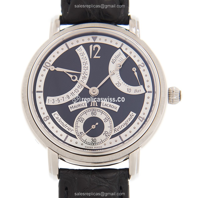 Maurice Lacroix MP7068-SS001-390 Replica - Manual Wind - Black Dial - Steel Case - Alligator Black Strap - Luxury Replica MASTERPIECE Watch