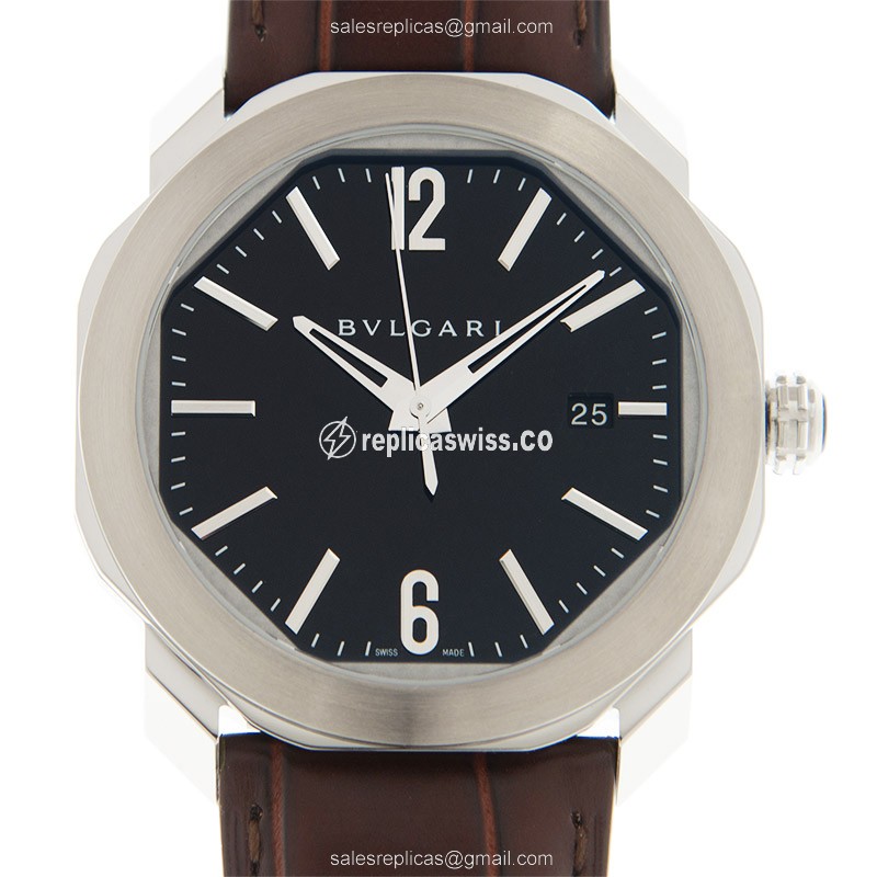 Bulgari OC41C1SLD Replica - Automatic - Brown Dial - Stainless Steel Case - Brown Alligator Strap