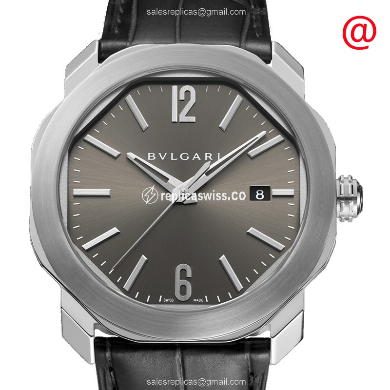 Bulgari 102855 OCTO ROMA Automatic Steel Gray Dial Black Alligator Clasp