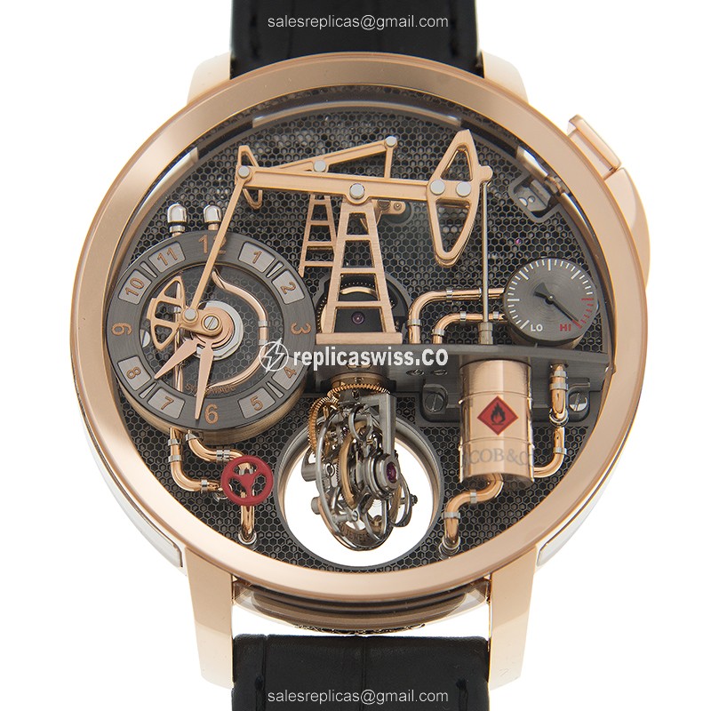 Jacob & Co OI100.40.AA.AA.ACA4S - Manual Wind - 18kt Rose Gold - Skull Dial - Black Alligator Strap