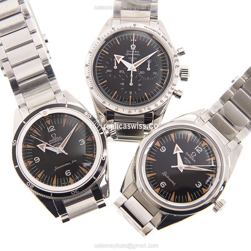 Omega OMEGATRILOGY1957SET Replica - Automatic - Black Dial on Silver Steel Strap