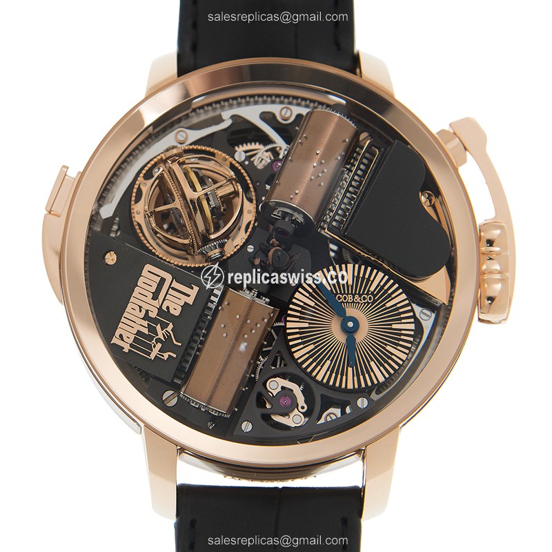 Jacob & Co. Replica Opera Godfather - Manual - 18kt Rose Gold - Skull Dial - Blue Alligator Strap