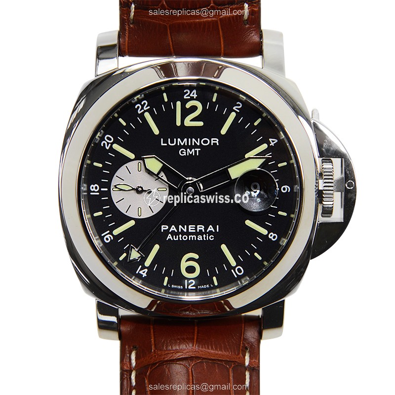 Panerai PAM00088 LUMINOR - Automatic - Steel - Black Dial - Brown Alligator Strap - Luxury Replica LUMINOR Watch