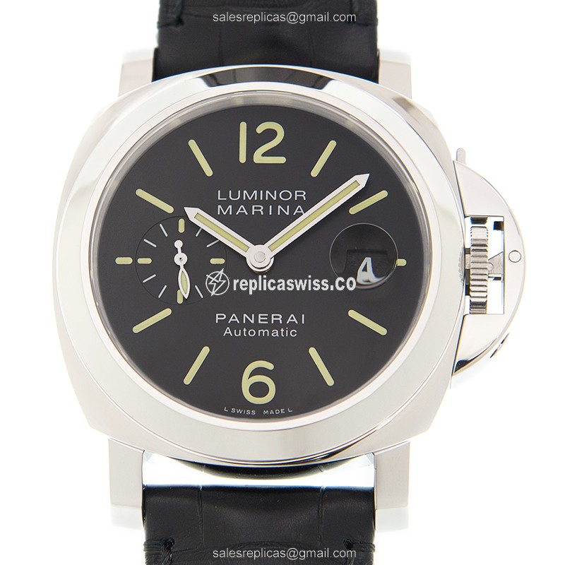 Panerai Luminor PAM00104 - Automatic - Black Dial - Stainless Steel Case - Black Alligator Strap - Luxury Replica LUMINOR Watch