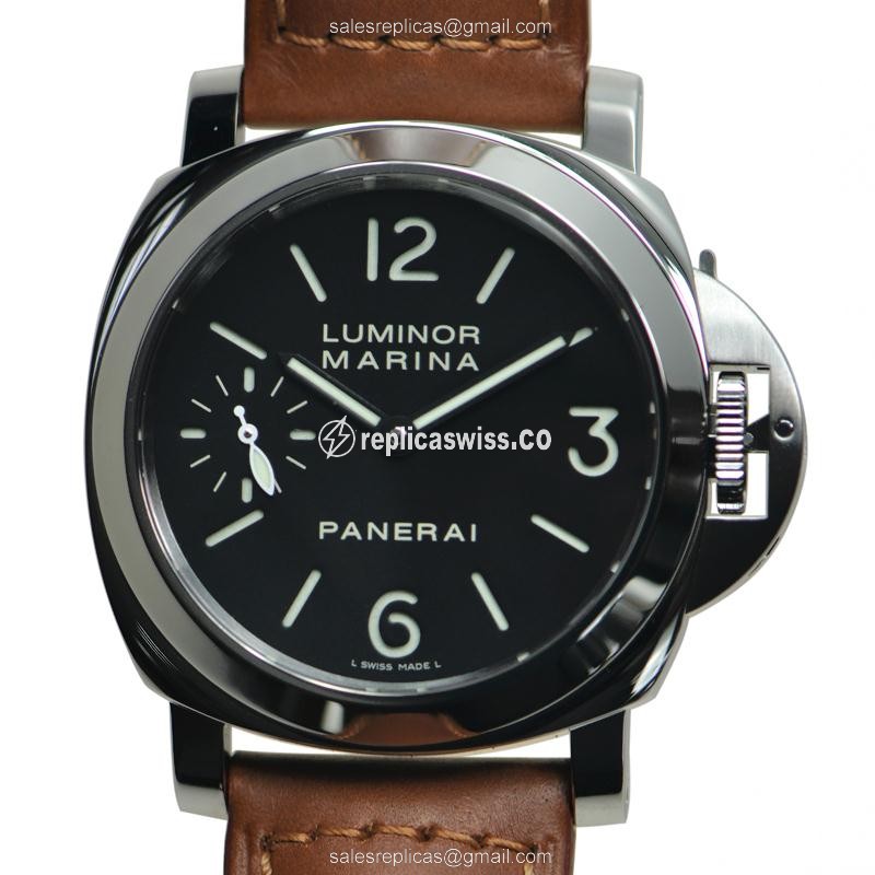 Panerai PAM00111 LUMINOR - Manual - Stainless Steel - Black Dial - Brown Cowhide - Buckle Clasp - Luxury Replica LUMINOR Watch