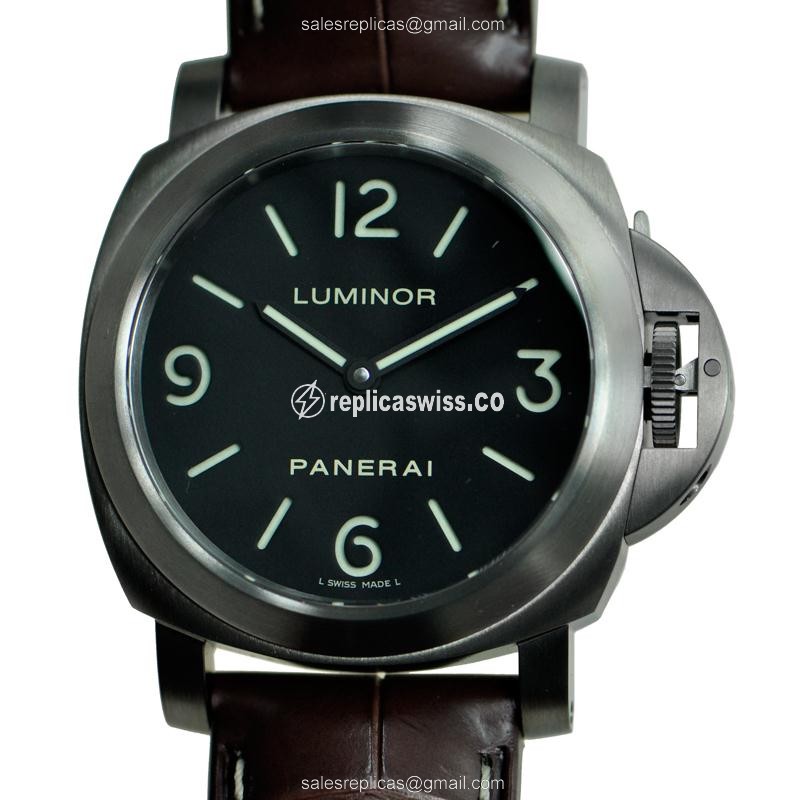 Panerai PAM00176 LUMINOR - Manual Wind - Titanium Case - Black Dial - Brown Alligator Strap - Luxury Replica LUMINOR Watch
