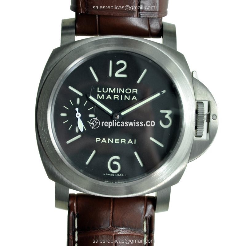 Panerai PAM00177 LUMINOR - Manual Wind - Titanium Case - Black Dial - Brown Alligator Strap - Sapphire Crystal