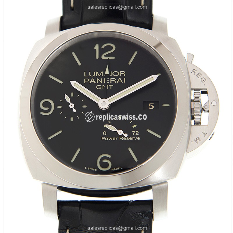 Panerai PAM00321 LUMINOR Replica - Automatic - Steel Case - Black Dial - Black Alligator Strap