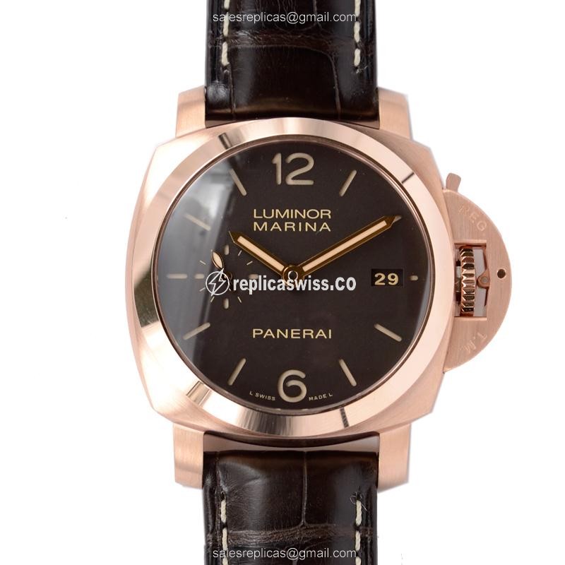 Panerai PAM00393 LUMINOR Replica - Automatic - 18kt Gold - Brown Dial - Brown Alligator Strap