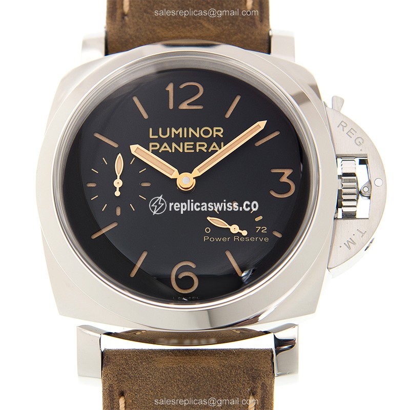 Panerai PAM00423 LUMINOR Replica - Manual - Steel Case - Black Dial - Brown Cowhide Strap - Buckle Clasp