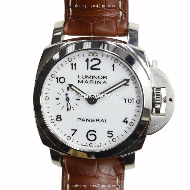 Panerai PAM00523 Replica - Automatic - Steel Case - White Dial - Brown Alligator Strap