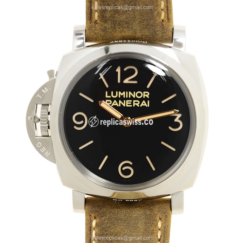 Panerai PAM00557 LUMINOR - Manual Wind - Steel Case - Black Dial - Brown Cowhide - Luxury Replica LUMINOR Watch
