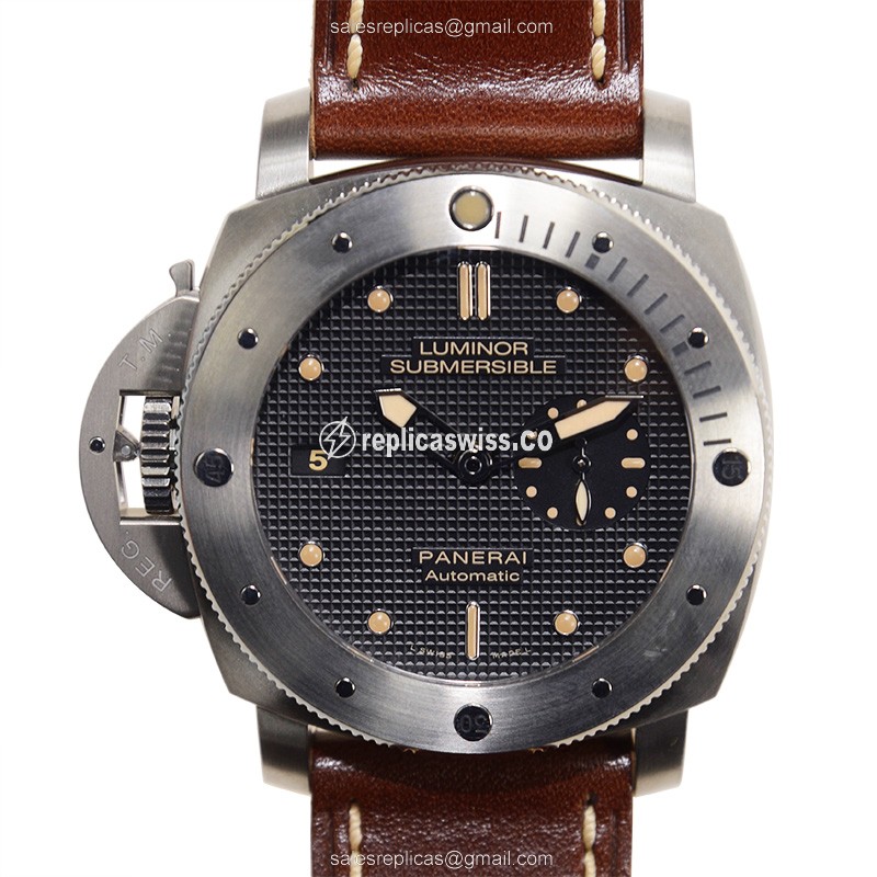 Panerai PAM00569 Luminor Replica - Automatic - Titanium Case - Black Dial - Brown Cowhide Strap