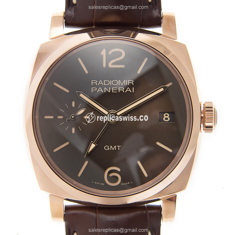 Panerai PAM00570 RADIOMIR - Automatic 18kt Gold - Brown Dial - Alligator Brown Strap - Luxury Replica RADIOMIR Watch