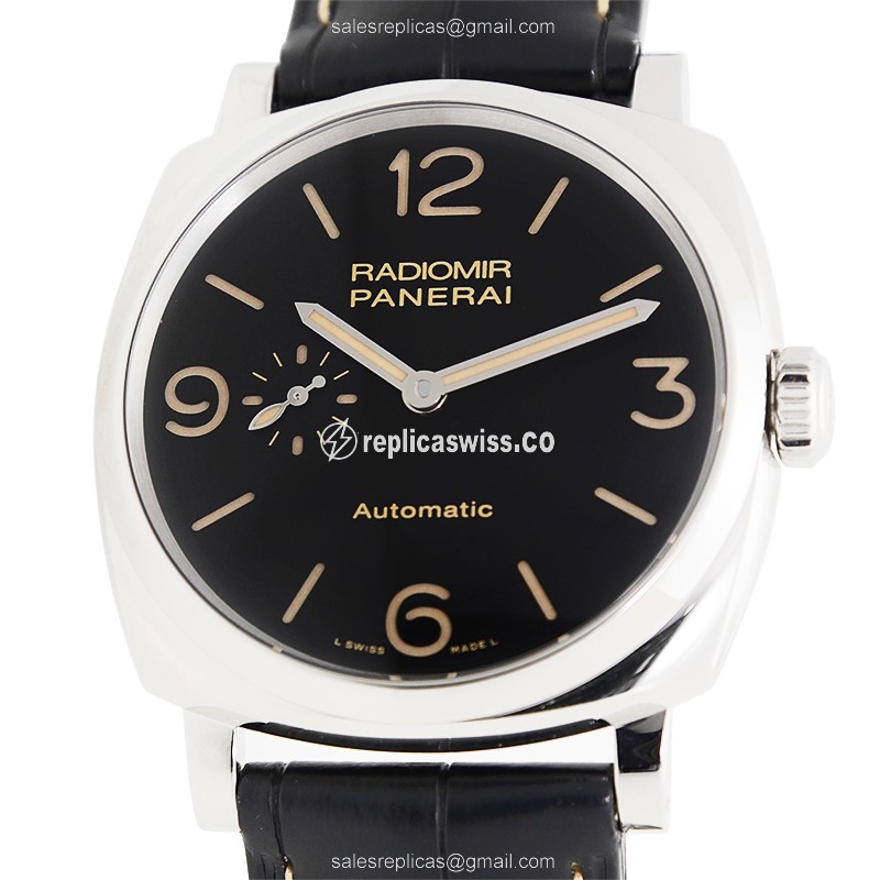 Panerai PAM00572 RADIOMIR - Automatic - Steel - Black Dial - Alligator Black Buckle - Luxury Replica RADIOMIR Watch