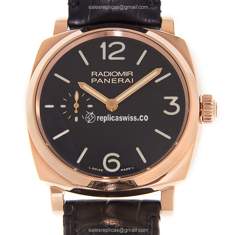 Panerai PAM00575 Replica - Manual Wind - 18kt Gold - Black Dial - Leather Strap - Buckle Clasp - Luxury Replica RADIOMIR Watch