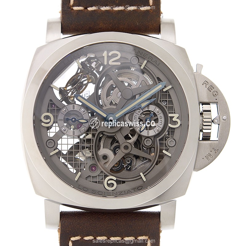 Panerai PAM00578 LUMINOR Replica - Manual - Titanium Case - Skull Dial - Brown Cowhide Strap