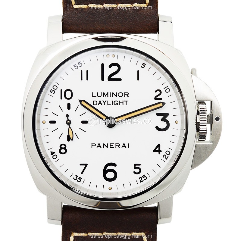 Panerai PAM00602 Replica - Manual - Stainless Steel - White Dial - Brown Leather Strap