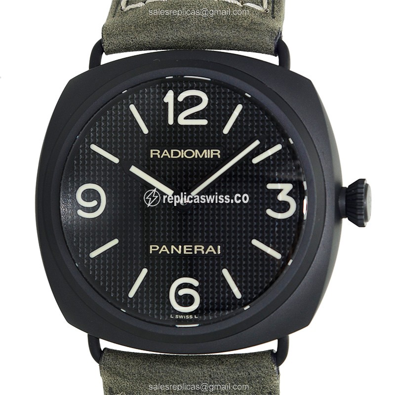 Panerai PAM00643 RADIOMIR - Manual Wind - Ceramic Case - Black Dial - Green Cowhide - Buckle Clasp