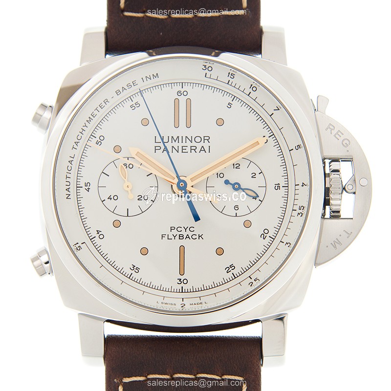 Panerai PAM00654 LUMINOR Replica - Automatic - Steel - White Dial - Brown Cowhide - Sapphire Crystal