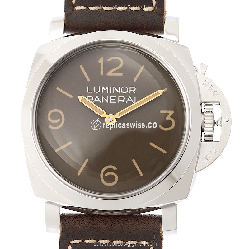 Panerai PAM00663 Luminor Replica - Manual - Steel Case - Brown Dial - Brown Cowhide Strap - Buckle Clasp