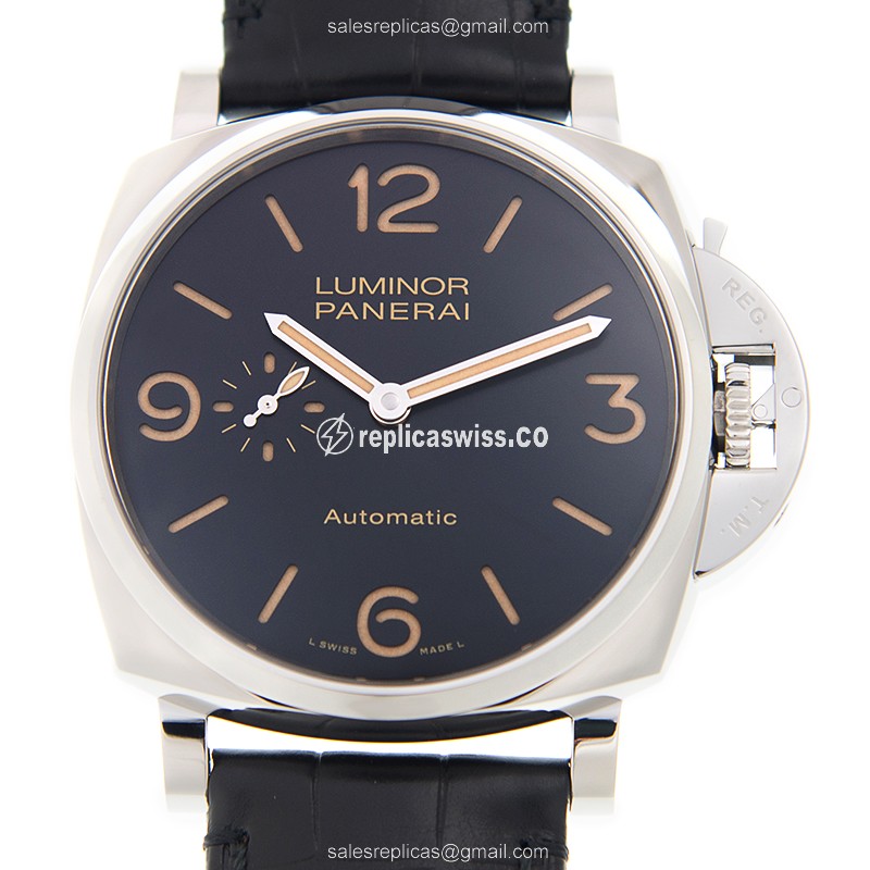 Panerai PAM00674 LUMINOR DUE Replica - Automatic - Steel Case - Black Dial - Alligator Black Strap - Luxury Replica LUMINOR DUE Watch