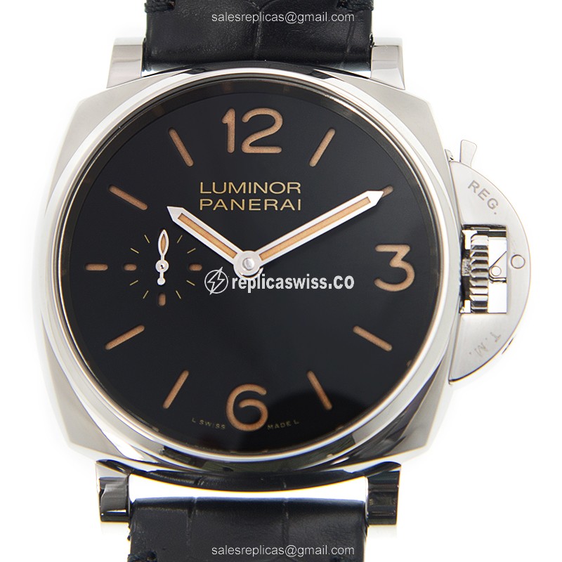 Panerai PAM00676 LUMINOR Replica - Manual - Steel Case - Black Dial - Alligator Black Strap - Luxury Replica LUMINOR Watch