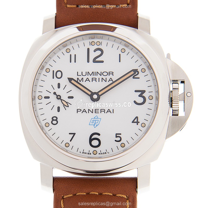 Panerai PAM00778 LUMINOR Replica - Manual - Stainless Steel - White Dial - Brown Leather Strap