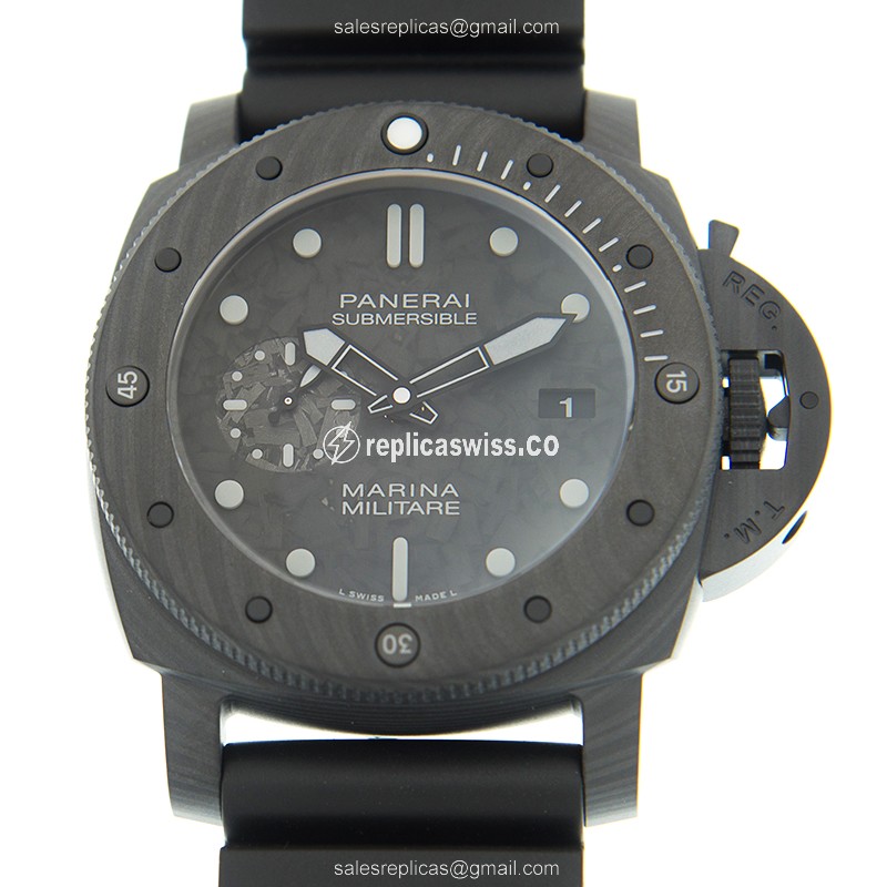 Panerai PAM00979 SUBMERSIBLE Replica - Automatic - Carbon Fiber Case - Black Dial - Rubber Strap - Black Buckle