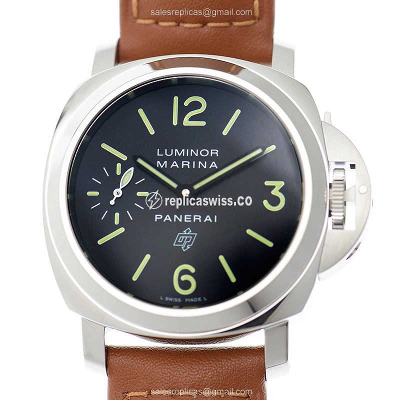 Panerai PAM01005 LUMINOR Replica - Manual - Steel Case - Black Dial - Brown Cowhide Strap