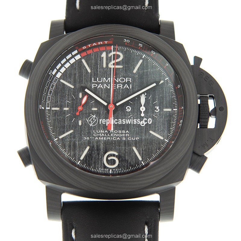Panerai PAM01038 Replica - Carbon Fiber Case - Black Dial - Buckle Clasp - Black Cowhide Strap
