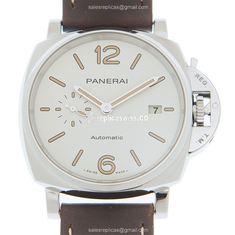 Panerai PAM01046 LUMINOR DUE - Automatic - Stainless Steel - White Dial - Brown Cowhide Strap