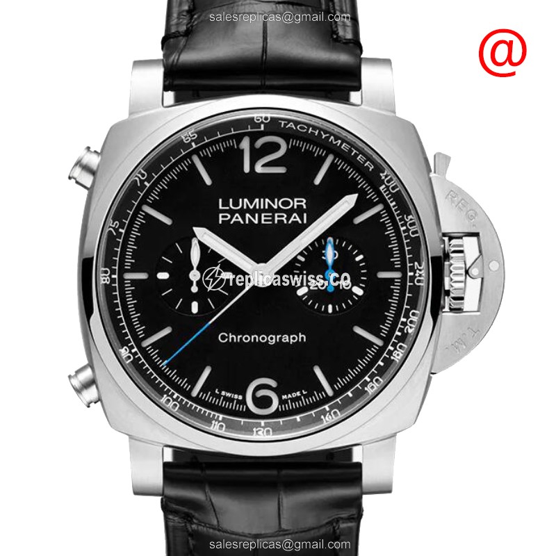 Panerai PAM01109 LUMINOR CHRONO Replica - Automatic - Black Dial - Steel Case - Alligator Black Strap - Luxury Replica LUMINOR CHRONO Watch