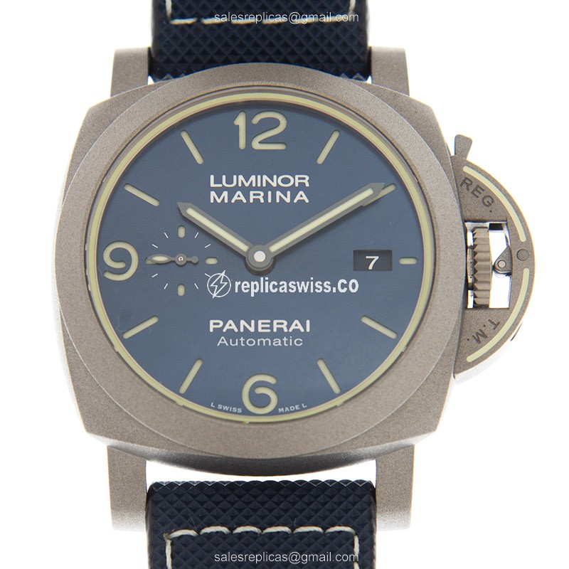 Panerai PAM01117 Luminor Marina - Auto - Titanium Case - Blue Dial - Canvas Blue Strap