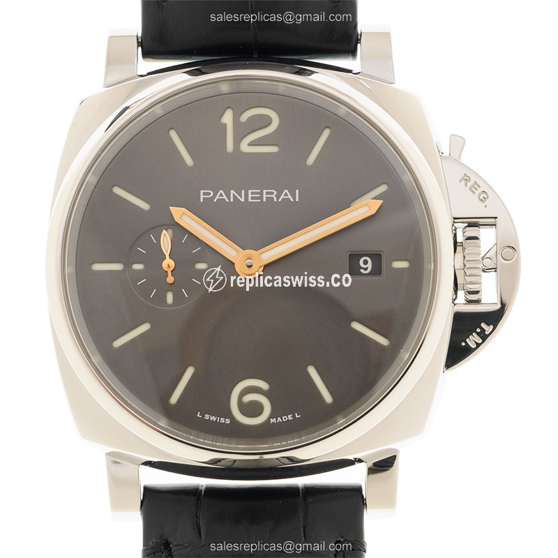 Panerai PAM01250 Replica - Automatic - Steel Case - Black Dial - Alligator Black Strap - Luxury Replica LUMINOR DUE Watch