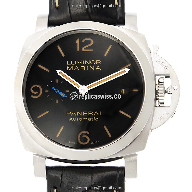 Panerai PAM01312 LUMINOR - Automatic - Steel Case - Black Dial - Alligator Black Strap - Luxury Replica LUMINOR Watch