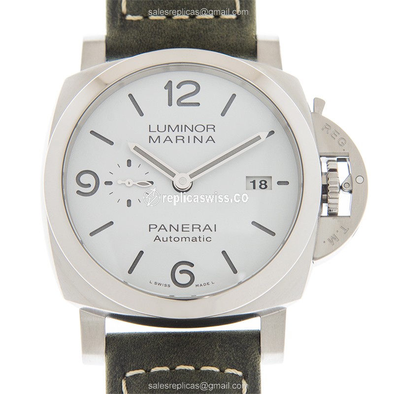 Panerai PAM01314 Replica - Automatic - Stainless Steel - White Dial - Green Leather Strap
