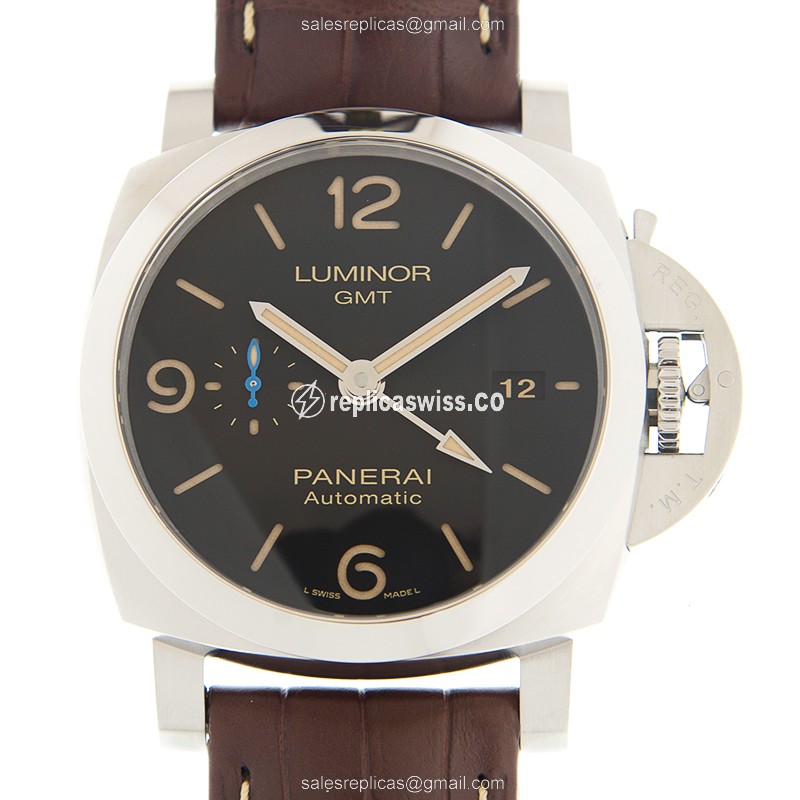 Panerai PAM01320 Luminor Replica - Automatic - Steel Case - Black Dial - Brown Alligator Strap