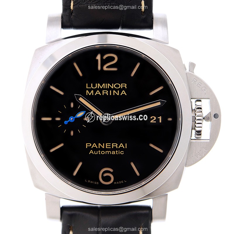 Panerai PAM01392 LUMINOR Replica - Automatic - Steel Case - Black Dial - Alligator Black Strap - Buckle Clasp