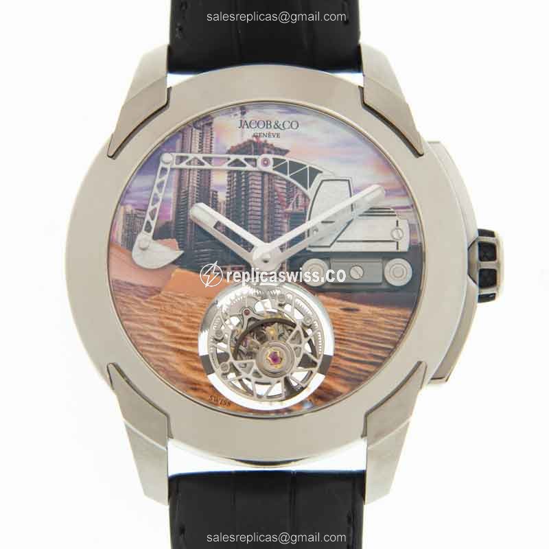 Jacob & Co PI422.20.AB.AB.ACA4D PIONEER - Manual Wind - Titanium Case - Brown Dial - Black Alligator Strap