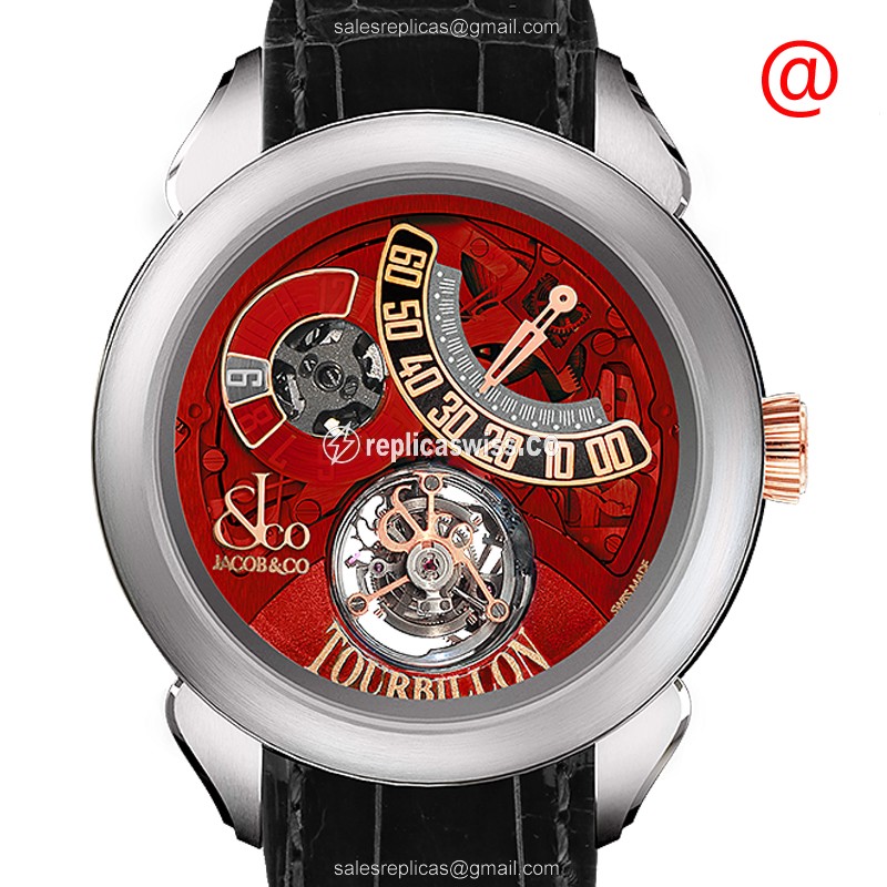 Jacob & Co PT510.24.NS.PR.A Replica - Manual Wind - Titanium Case - Red Dial - Black Alligator Strap