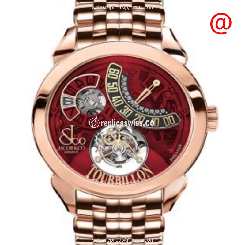 Jacob & Co PT510.40.NS.MR.A40AA - Manual Wind - 18kt Rose Gold Case - Red Dial - Gold Strap - Luxury Replica PALATIAL Watch