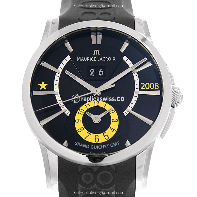 Maurice Lacroix PT6238-SS001-330 PONTOS Replica - Automatic - Steel Case - Black Dial - Black Rubber Strap - Luxury Replica PONTOS Watch