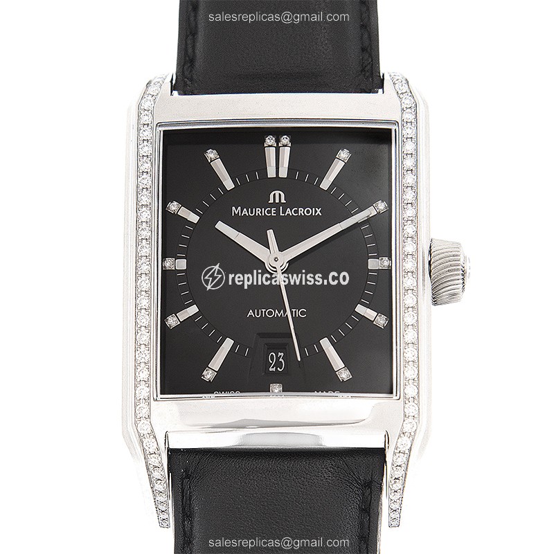 Maurice Lacroix PT6247-SD501-350 PONTOS Replica - Automatic - Black Dial - Leather Strap - Buckle Clasp - Luxury Replica PONTOS Watch