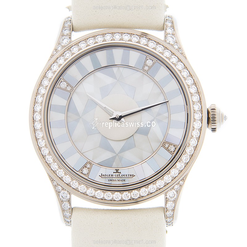 Jaeger-Lecoultre Q12034S8 Replica - Automatic - 18kt White Gold - Diamond Dial - White Leather Strap