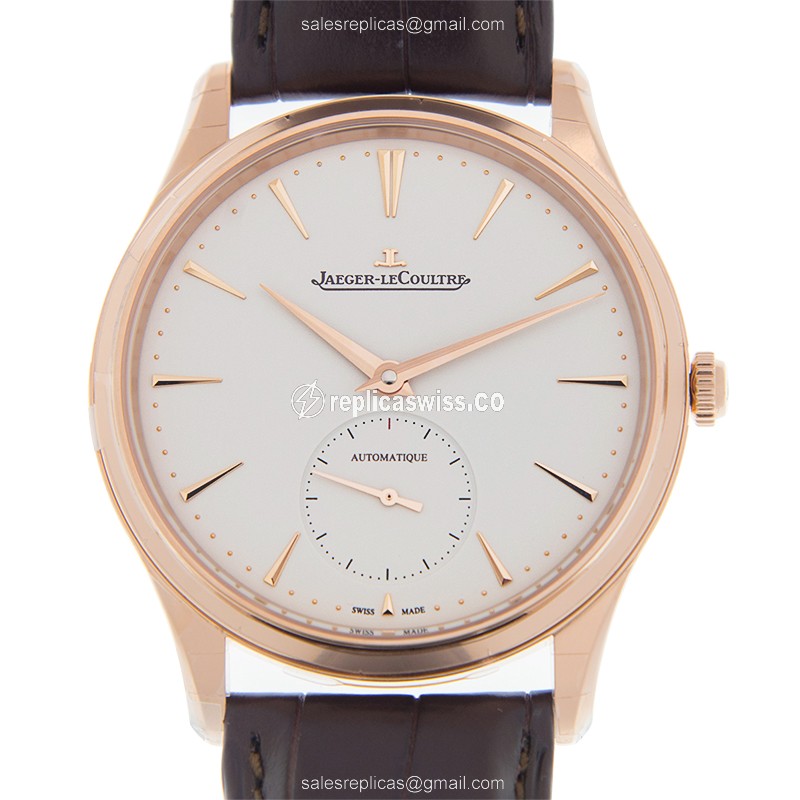 Jaeger-Lecoultre Q1212510 Replica - Ultra Thin - Automatic - 18kt Rose Gold - White Dial - Brown Alligator Strap