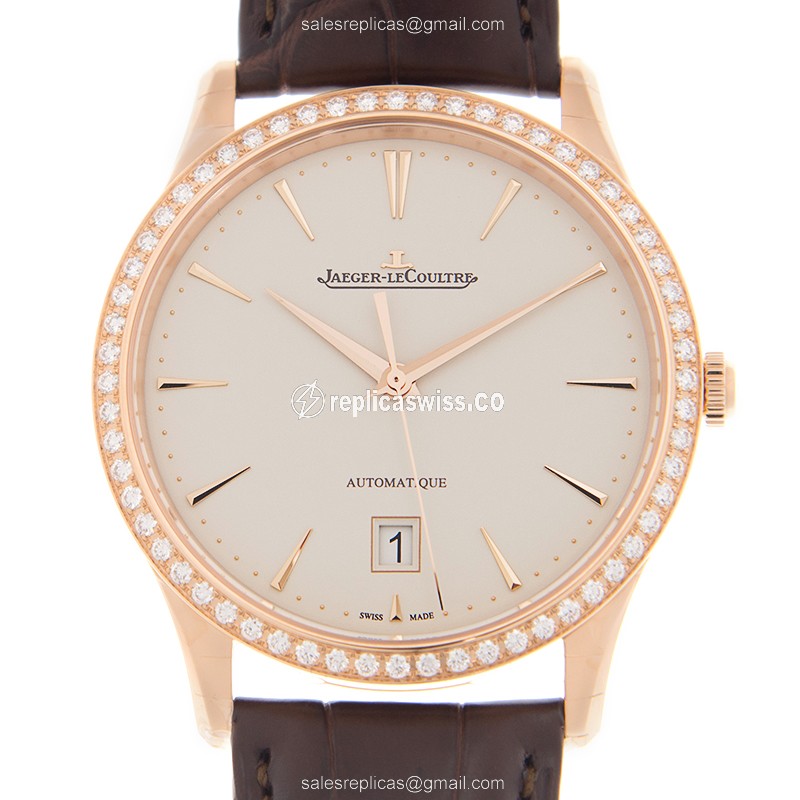 Jaeger-Lecoultre Q1232501 Replica - Ultra Thin - Automatic - 18kt Rose Gold - Beige Dial - Brown Leather Strap