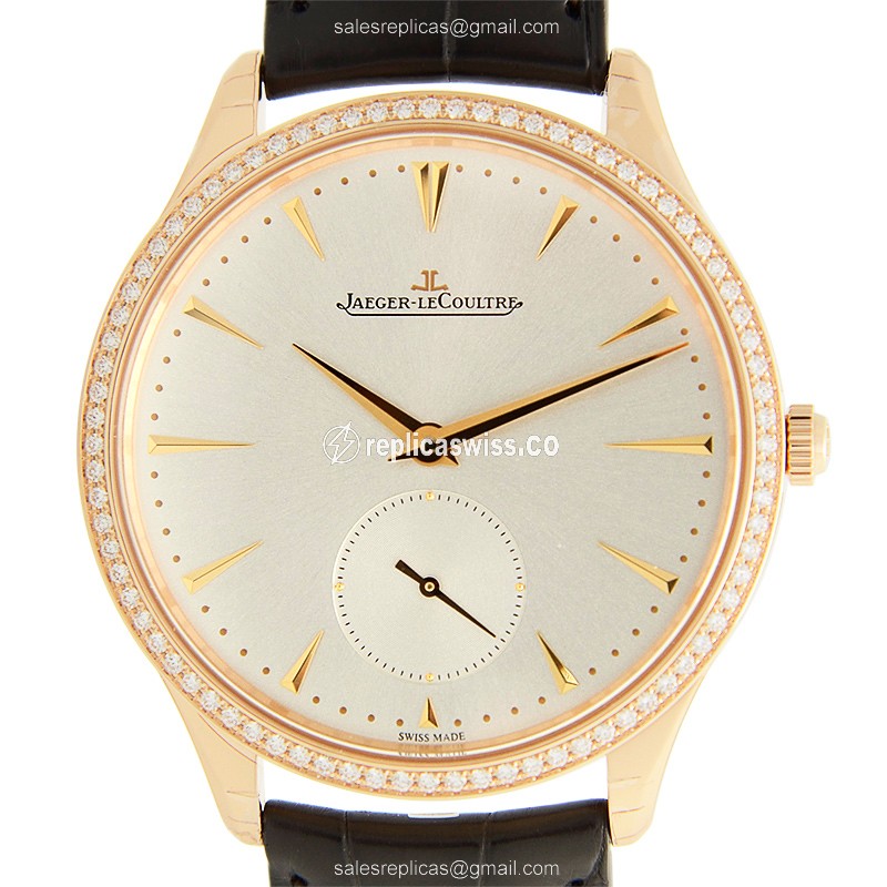 Jaeger-Lecoultre Q1272501 Replica - Ultra Thin - Automatic - 18kt Rose Gold - Diamond Dial - Brown Alligator Strap